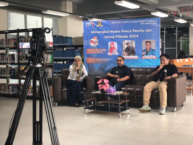 RRI Makassar Live Dialog Menangkal Hoaks Pasca Pemilu di Kampus Unifa